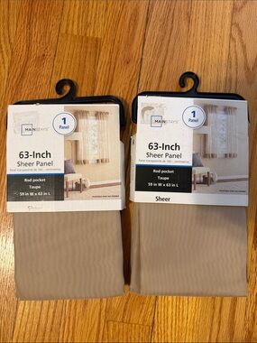 Set of 2 Mainstays Taupe Sheer Curtain Panels New, smoke free home